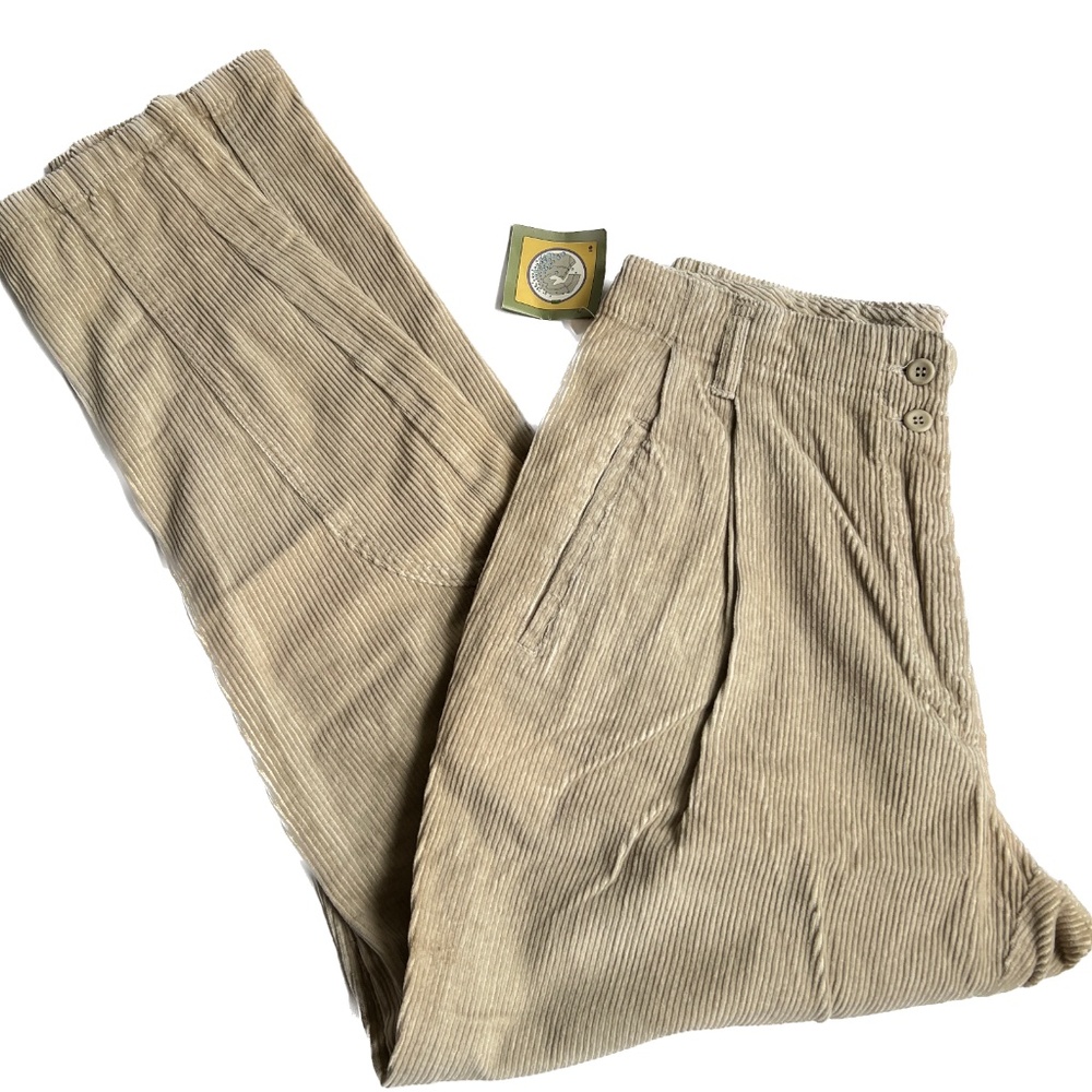 Vintage Karuba Corduroy Pants Wide Whale Beige Size 13 Pleated High Waist New